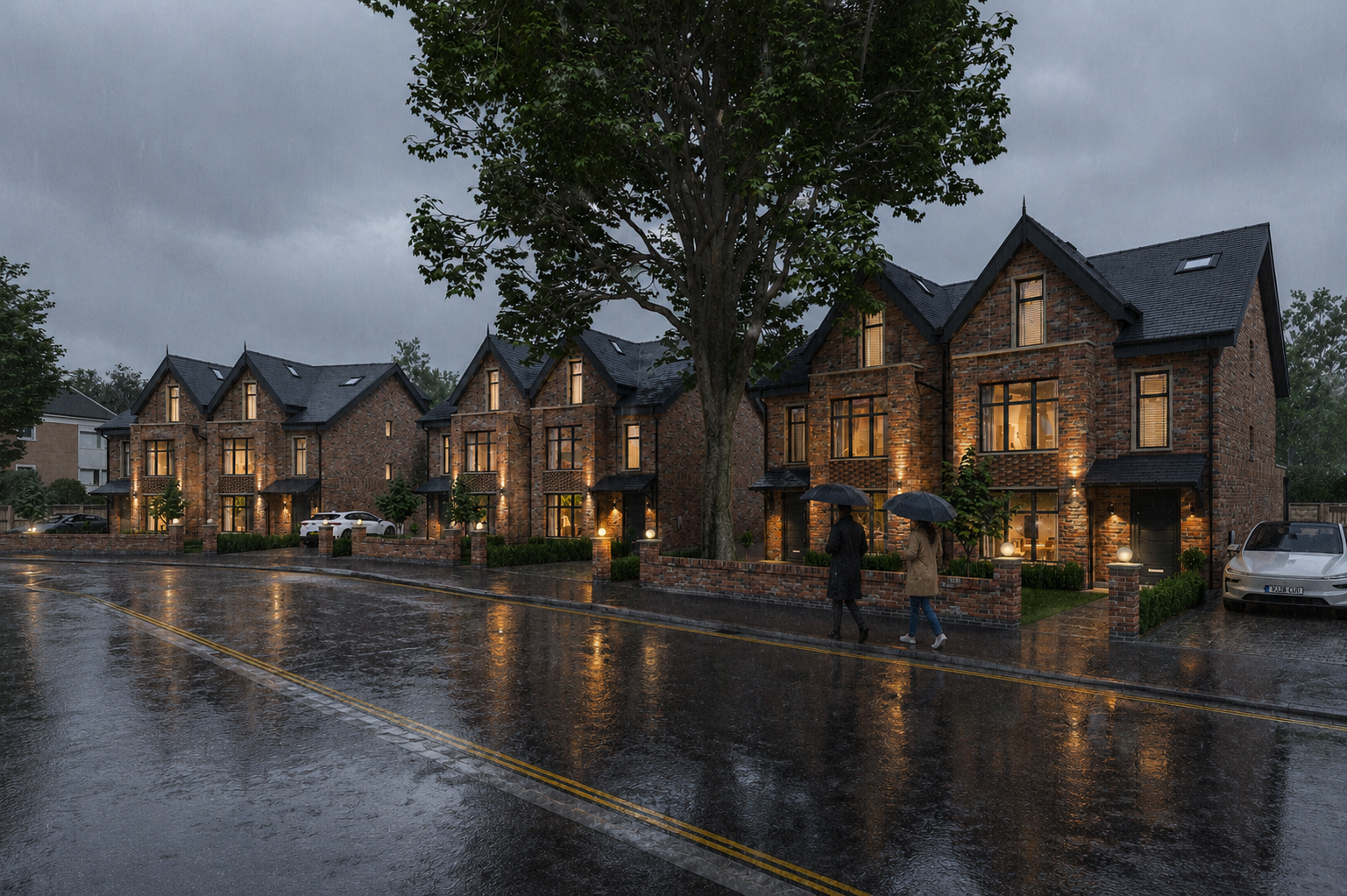 Manor Avenue development illuminated at dusk