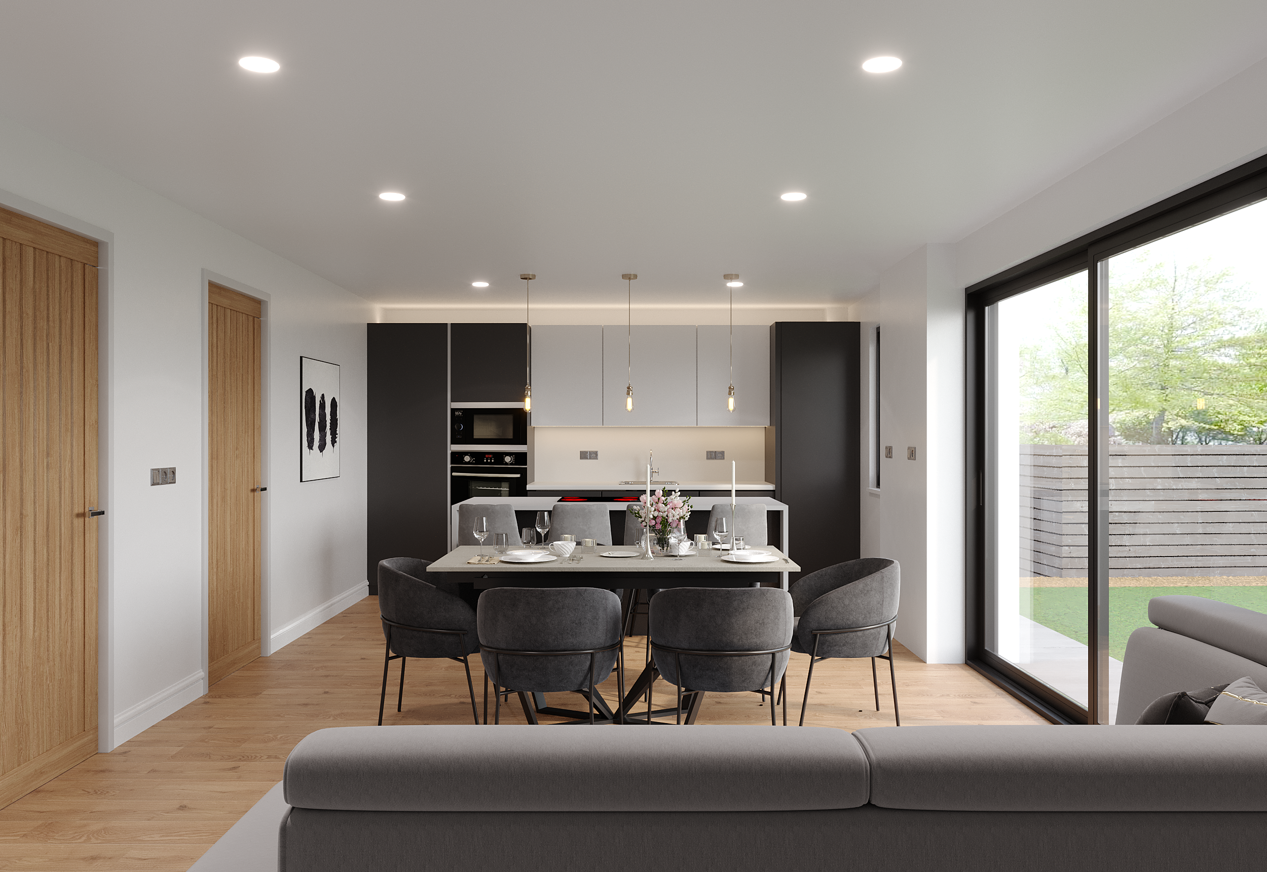 Open-plan kitchen and living space at Manor Gardens